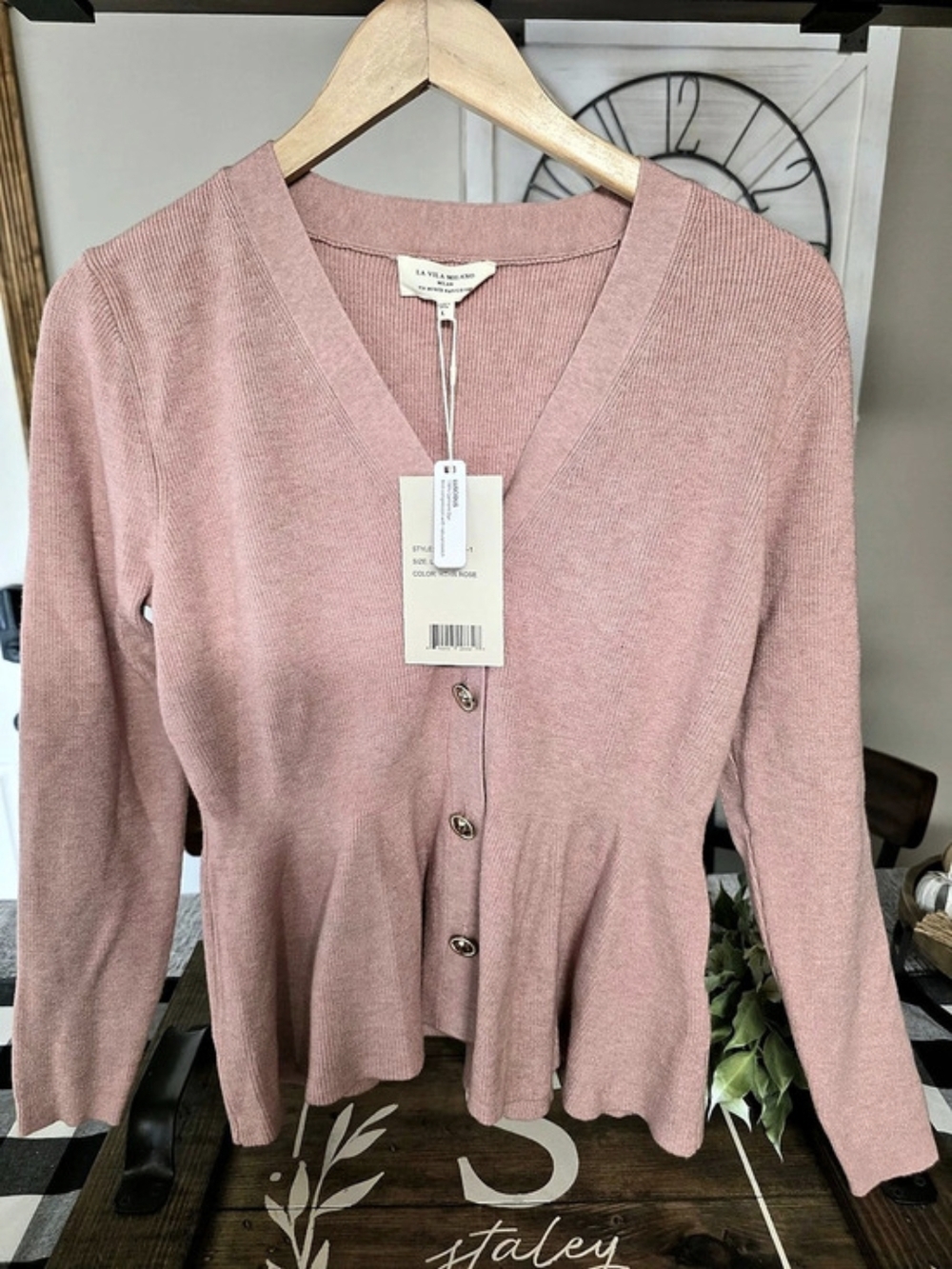 La Villa Milano Pink Button Front Peplum Cardigan Size Large NWT